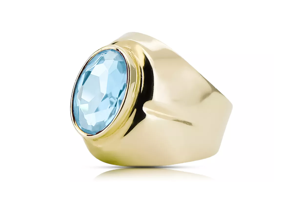 14k żółte złoto Akwamaryn Pierścionek Klasyczny Vintage vrc296y